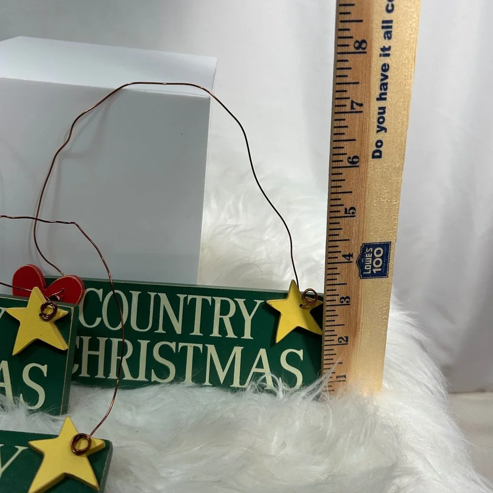 Set‎ of 4 Rustic Country Christmas Wood Ornaments Hearts Yellow Stars